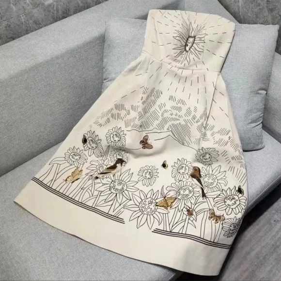 Solairè Runway Sexy Strapless  Midi Dress, Boho Resortwear Luxury Gown - Picture 9 of 14